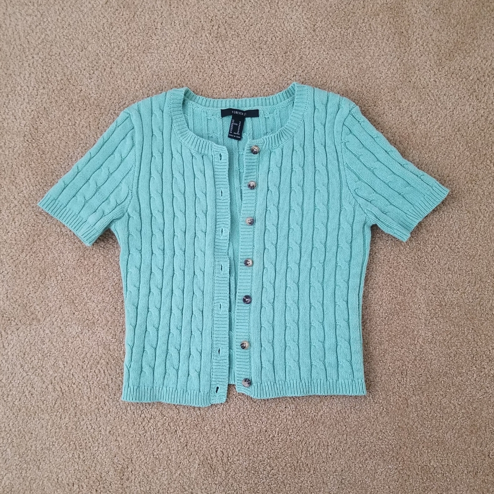90s Style Short Sleeve Knit Button Up Cardigan